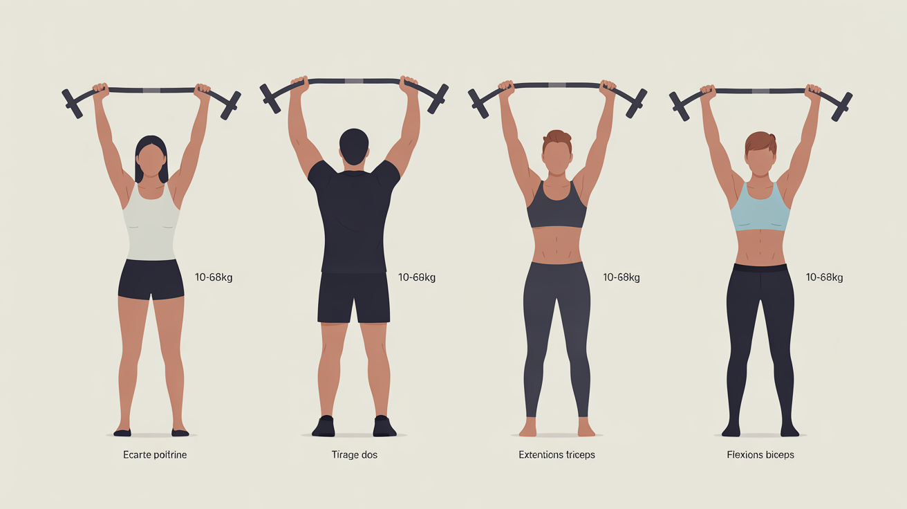 Illustration exercices extenseur de musculation pectoraux dos bras