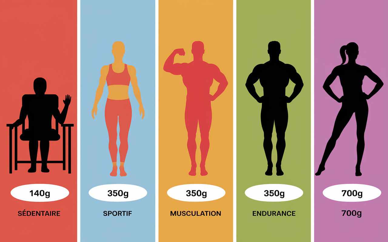 tableau visuel apports glucides profils sportif sédentaire musculation