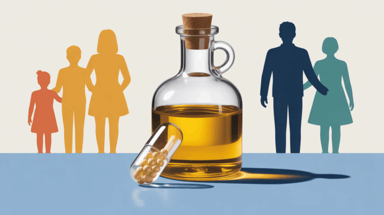 Gélules huile de foie de morue en famille, capsule et cuillère d'huile