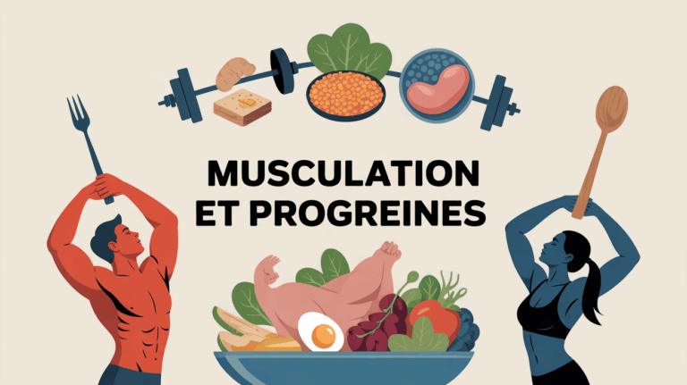 silhouettes haltères et assiette aliments proteines