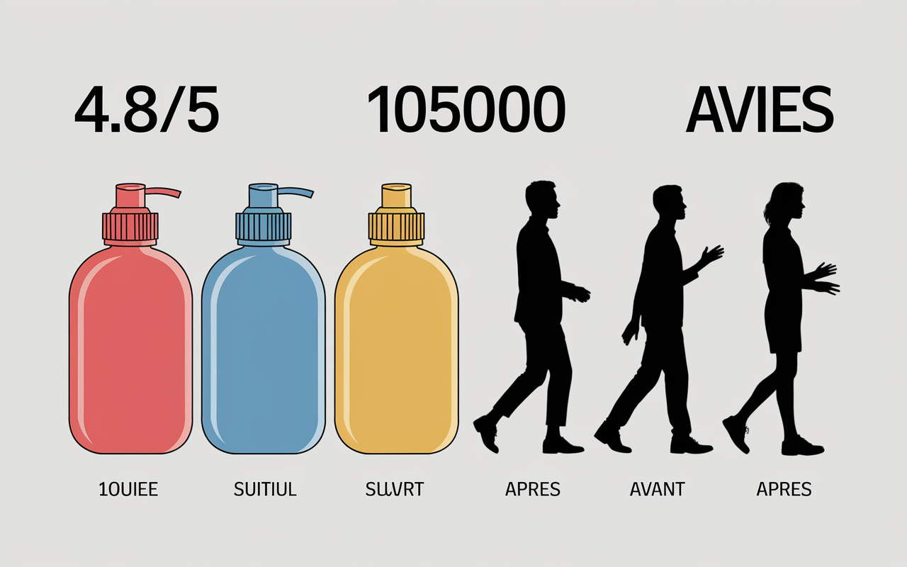 Infographie flacons brûleur de graisse, scores avis, silhouettes avant après