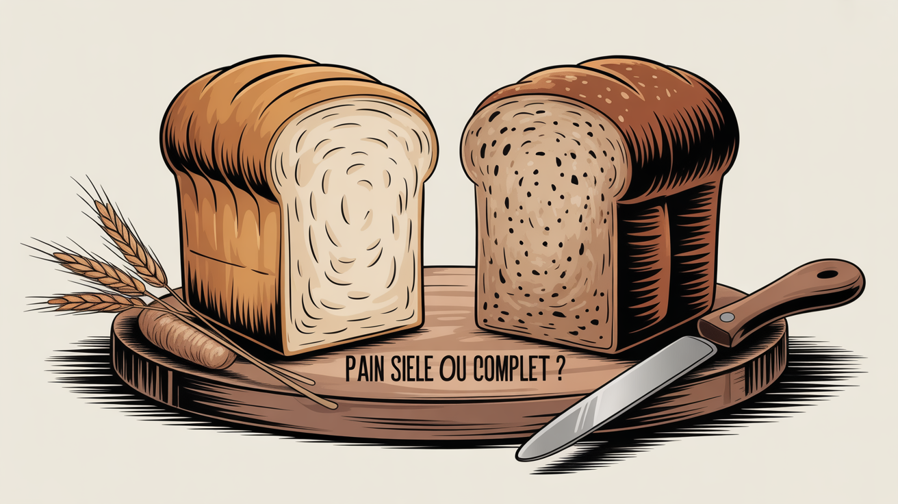 Tranches de pain de seigle et complet sur assiette, comparaison pains.