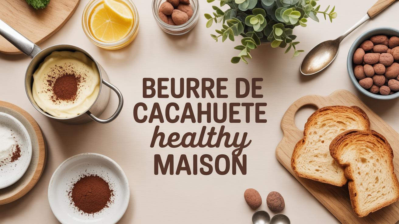 pot beurre de cacahuete healthy maison sur table avec cacahuetes