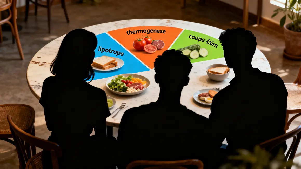 Schéma thermogenèse lipotrope coupe-faim silhouettes