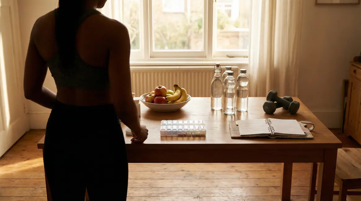personne active avec pilules brûleur de graisse fruits haltères