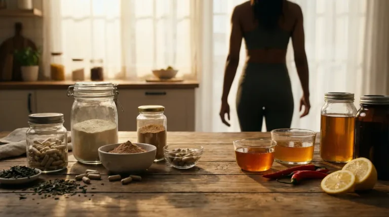 brûleurs de graisse composition sur table avec aliments