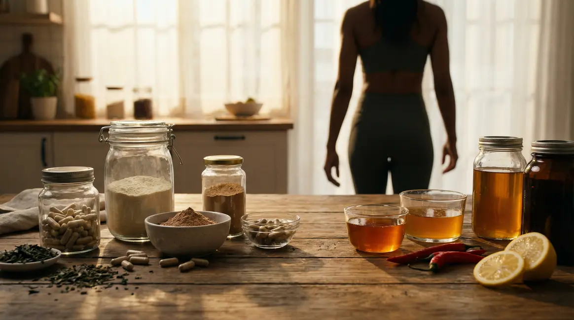 brûleurs de graisse composition sur table avec aliments