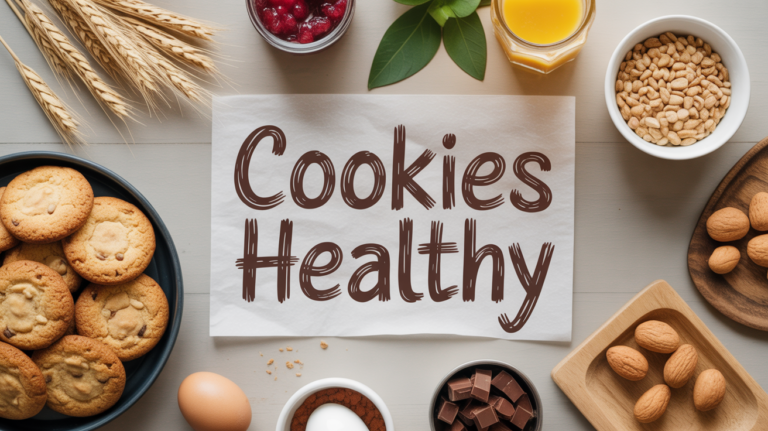 Cookies healthy beurre de cacahuète sur table bois ingrédients naturels