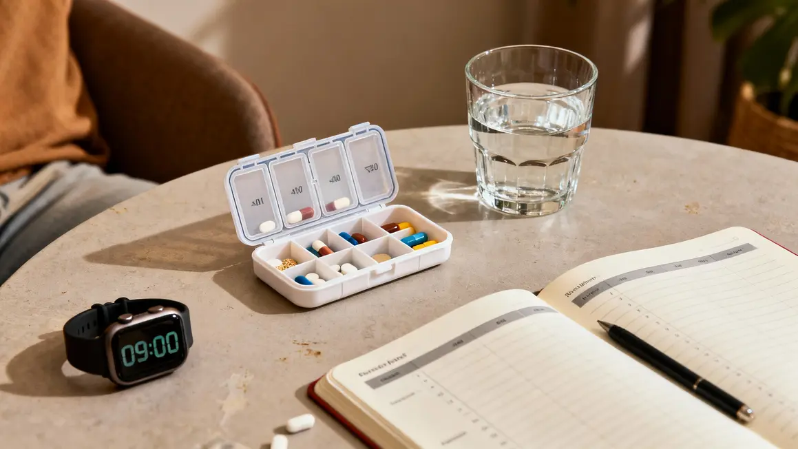 pilulier eau carnet horaire 09h00 complement sante