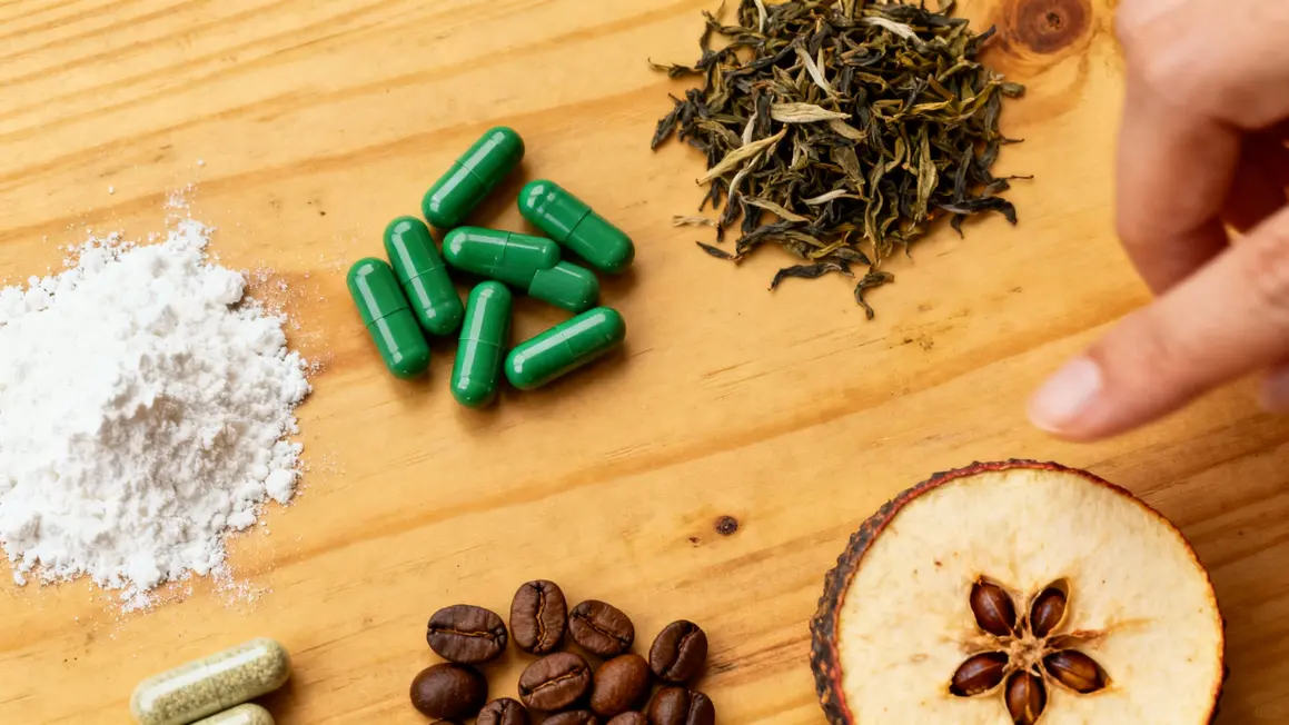ingredients bruleur de graisse sur table vue top-down