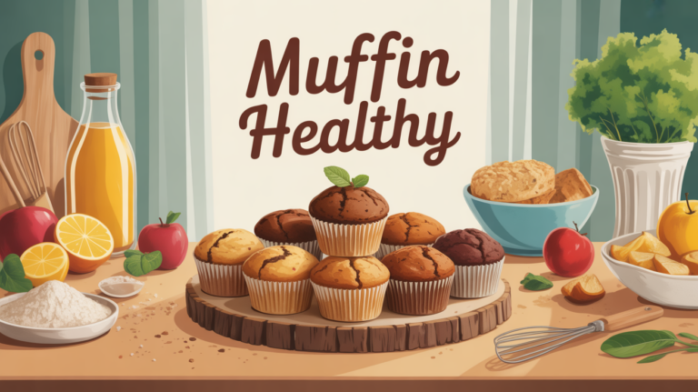 plateau de muffins healthy et ingrédients sur table