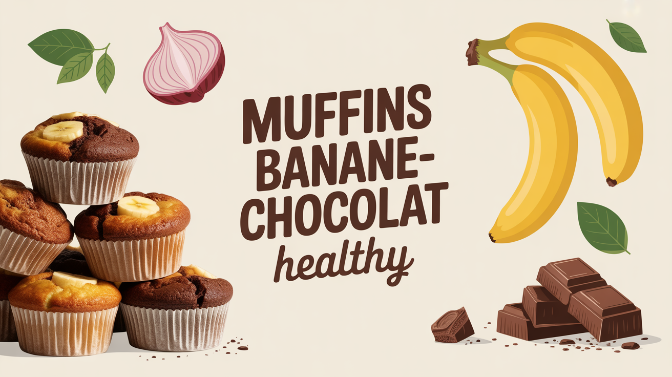 Pile de muffins banane chocolat healthy sur fond lumineux