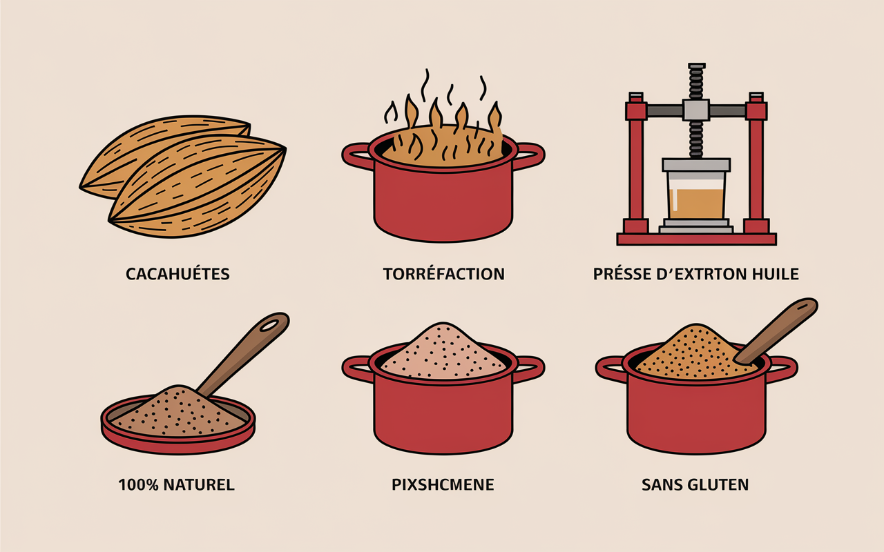 Schéma étapes poudre de beurre de cacahuète sans gluten
