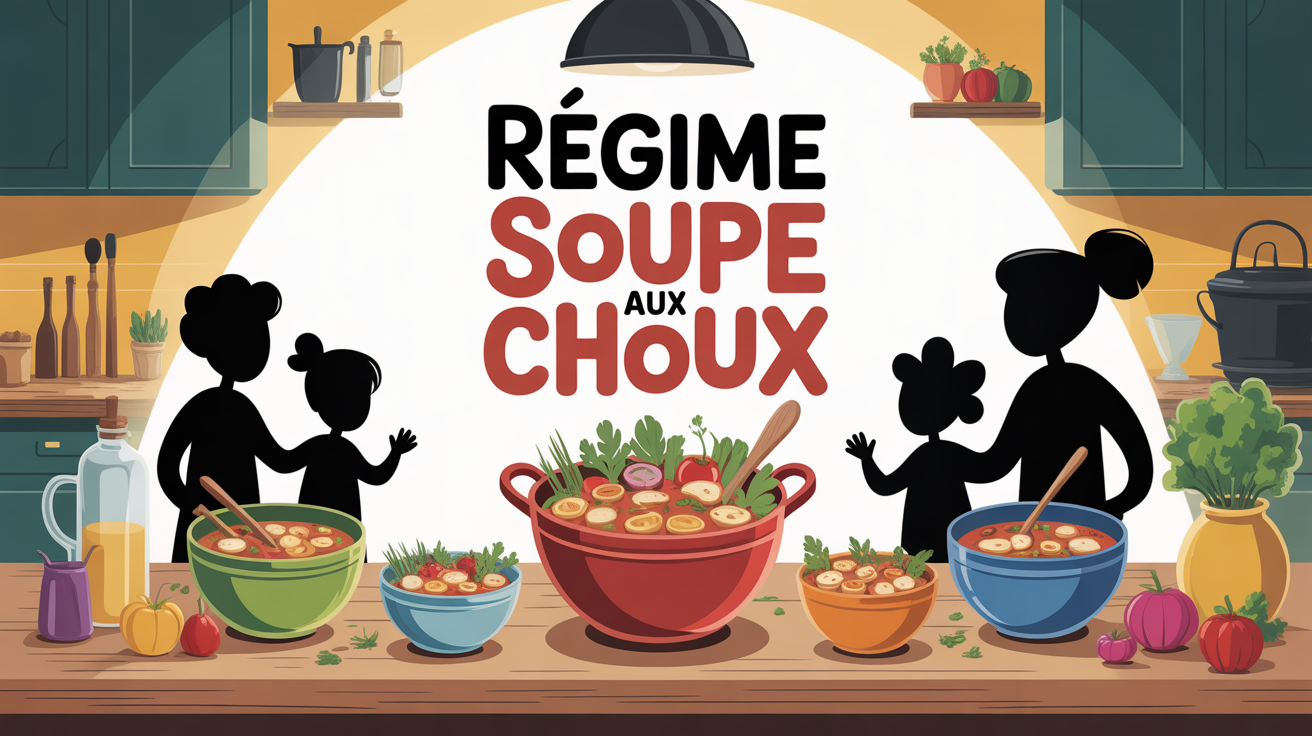 Famille à table avec soupe aux choux
