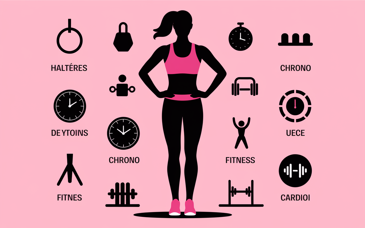 femme sport routine pictos musculation cardio semaine