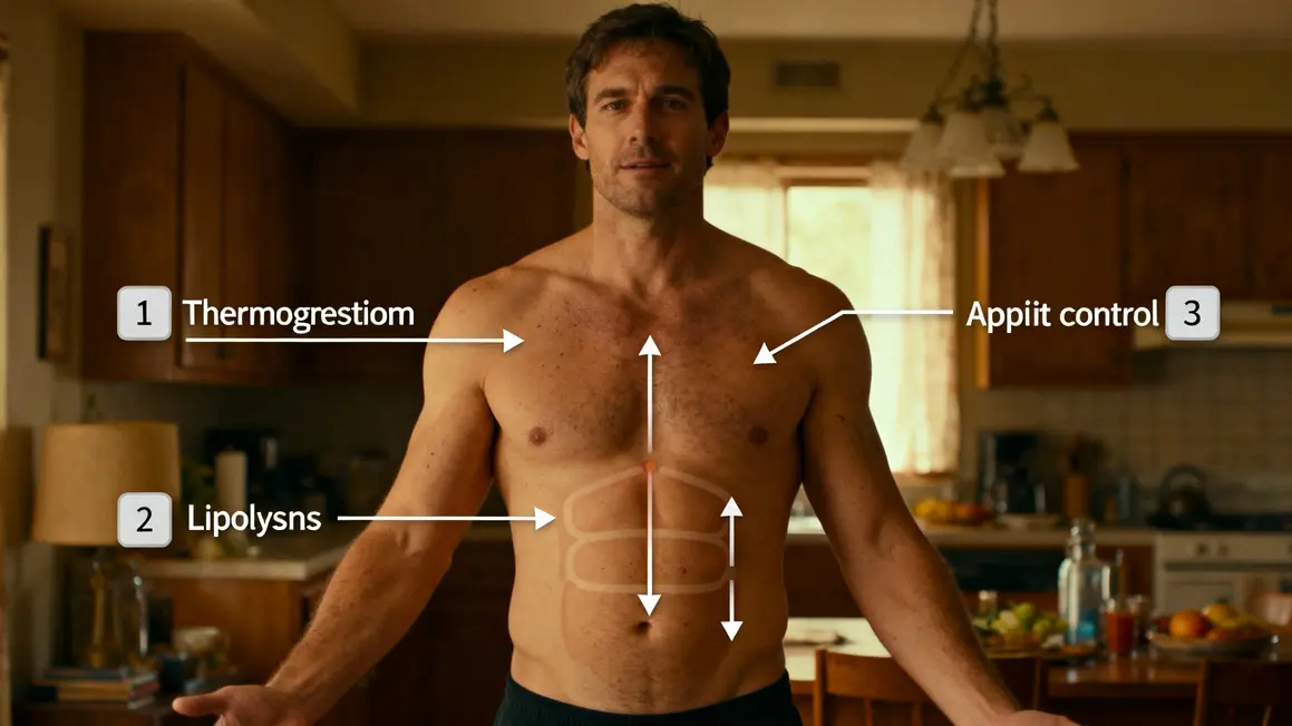 Schéma corps homme flèches thermogenèse lipolyse contrôle appétit