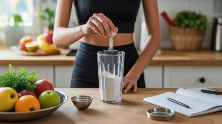 femme prepare shaker perte de poids cuisine moderne