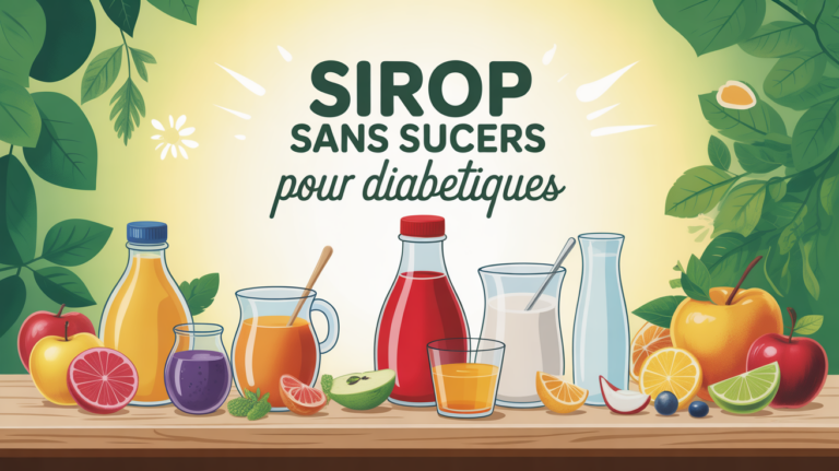 Vue de sirop sans sucre pour diabetique sur table avec fruits