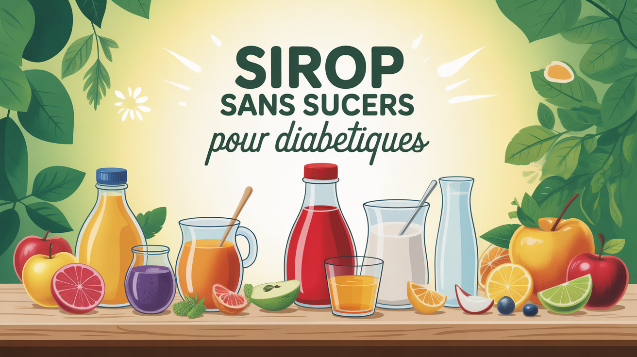 Vue de sirop sans sucre pour diabetique sur table avec fruits