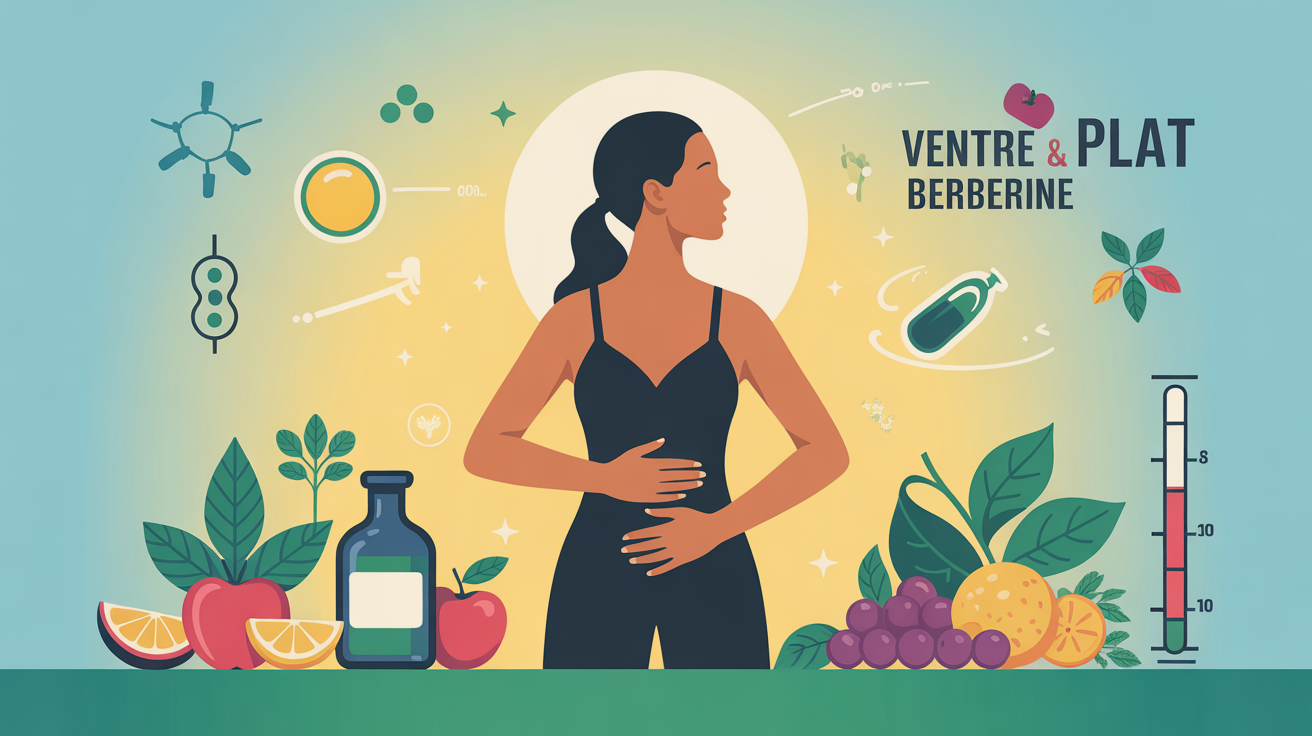 infographie berberine et graisse abdominale avec ventre plat