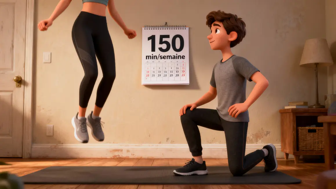 personne fait jumping jacks et montees de genoux maison