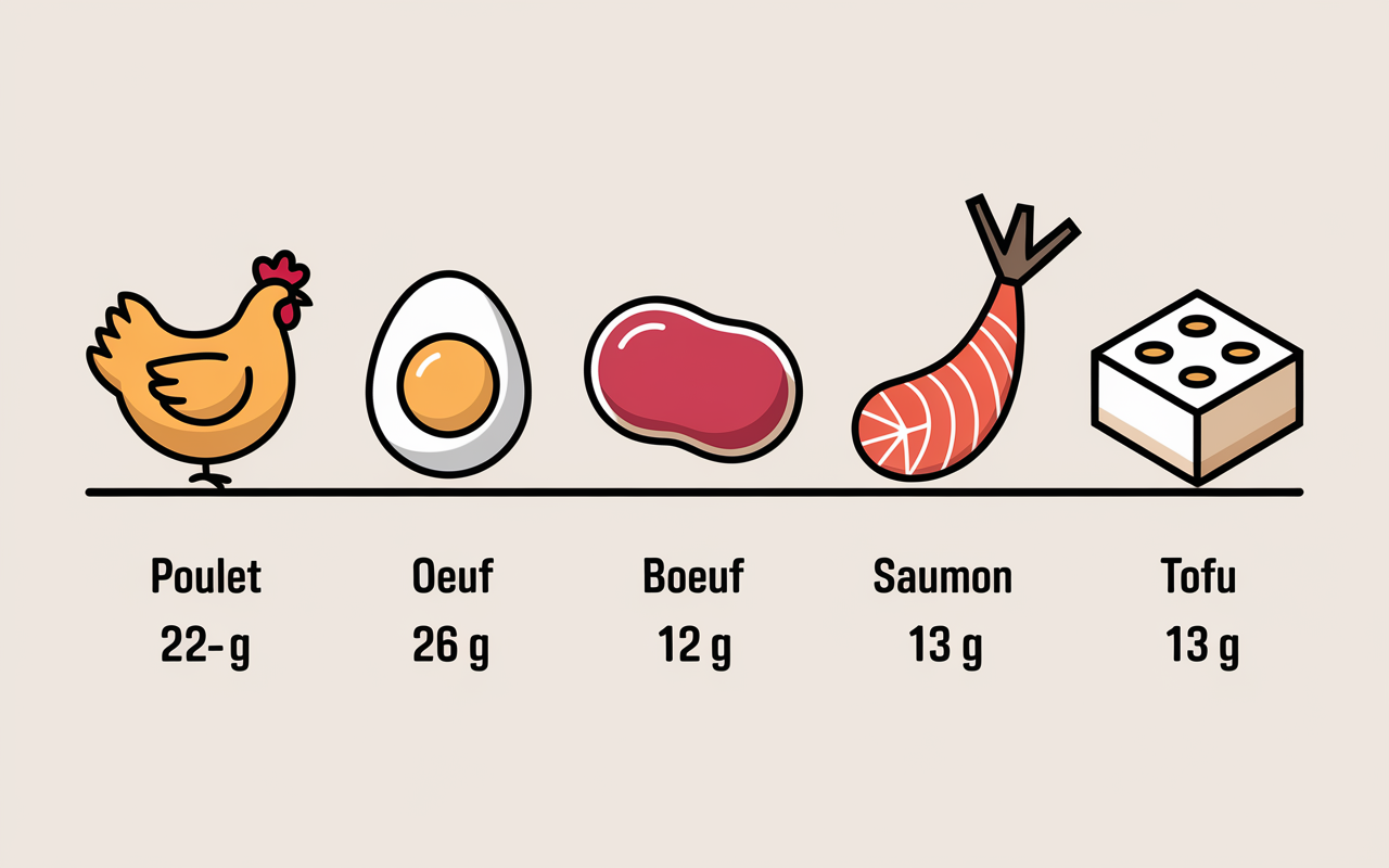 combien de proteines dans 100 g de poulet comparaison oeuf boeuf saumon tofu