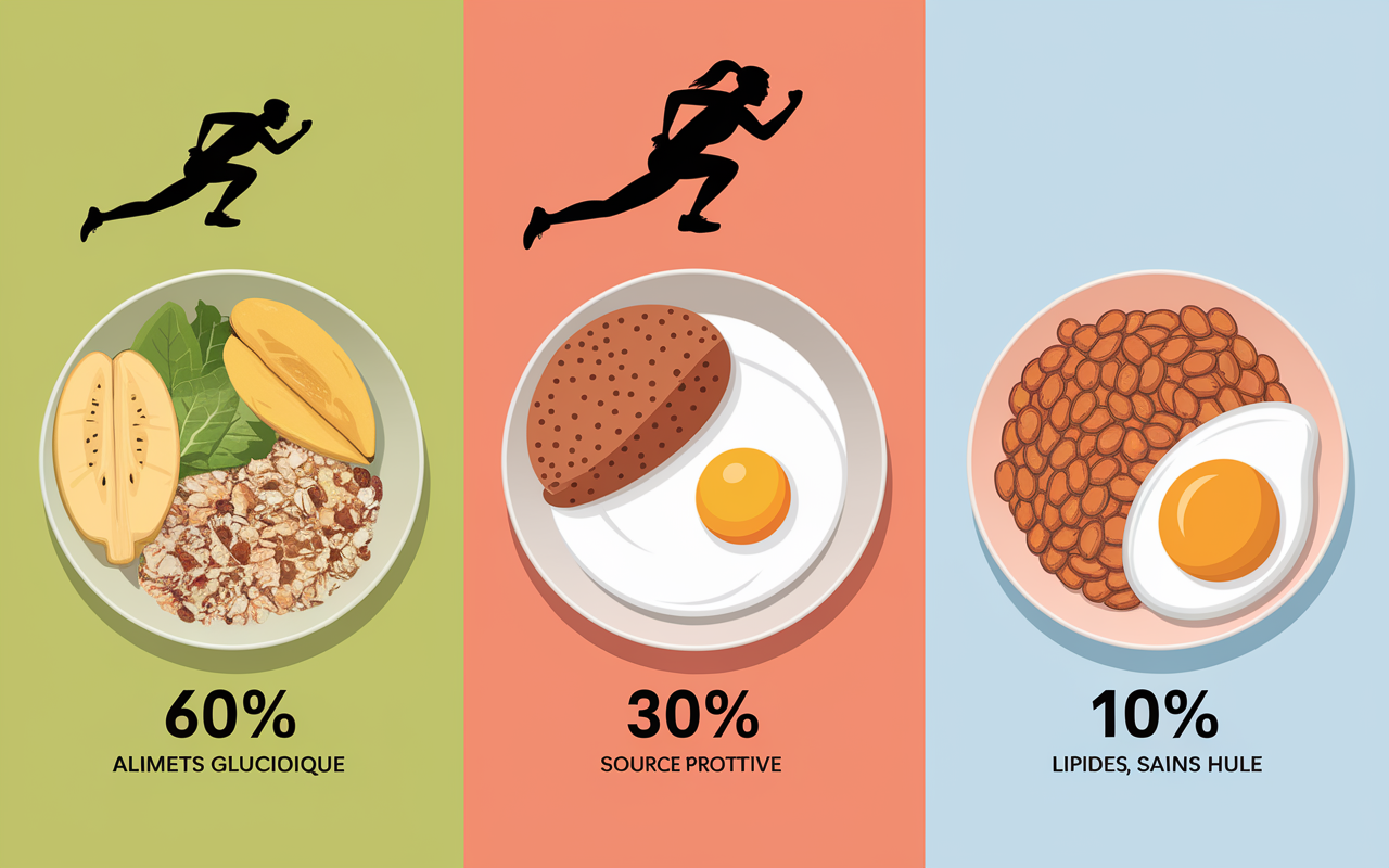 Petit dejeuner pour sportif assiette proportion glucides proteines lipides