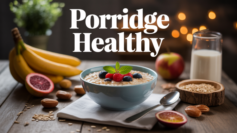 Bol de porridge healthy garni de fruits et cereales, ambiance famille