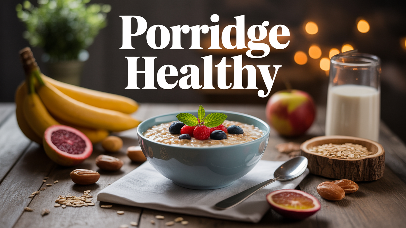 Bol de porridge healthy garni de fruits et cereales, ambiance famille