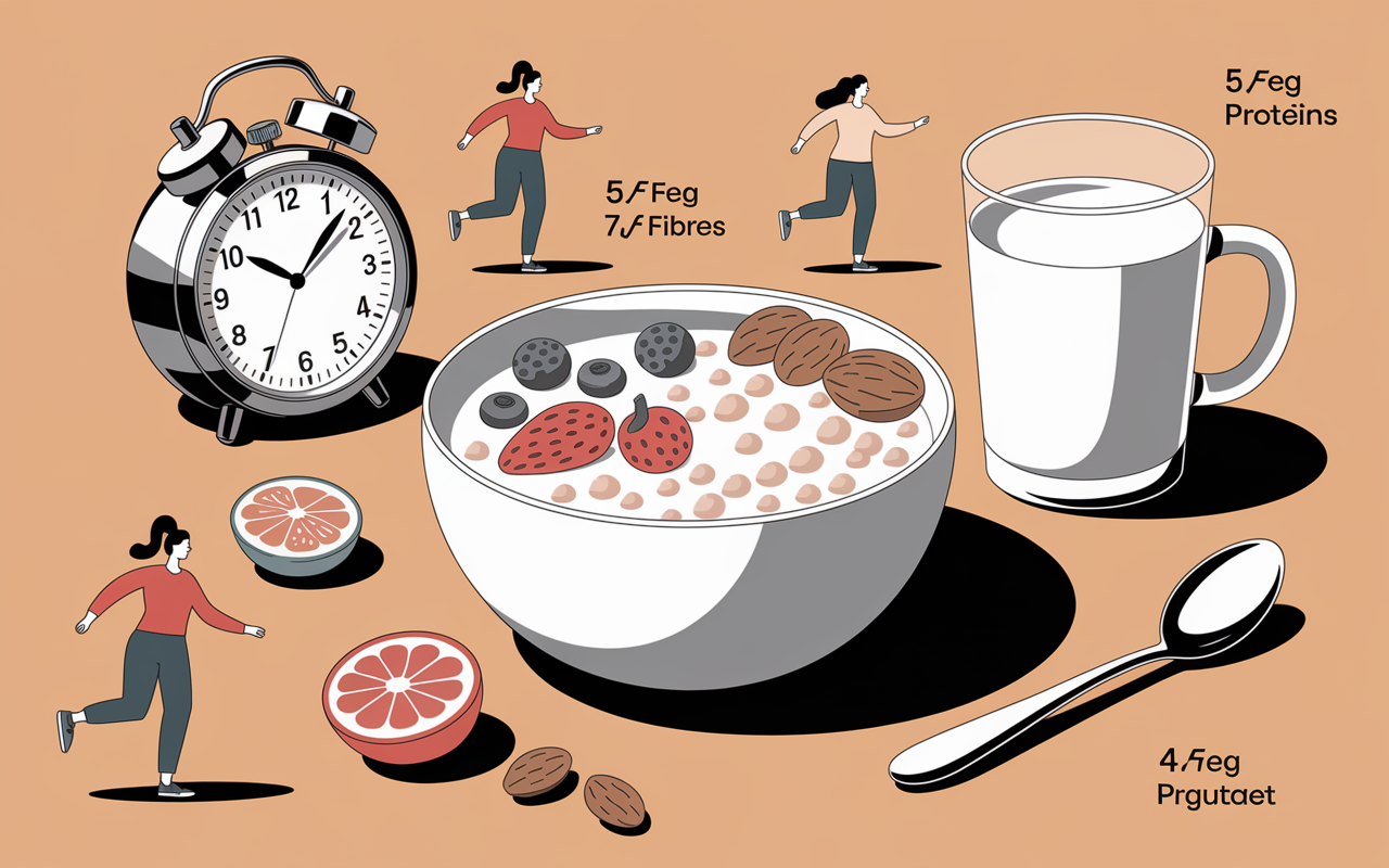 Porridge healthy avec fruits, chiffres nutritionnels visibles