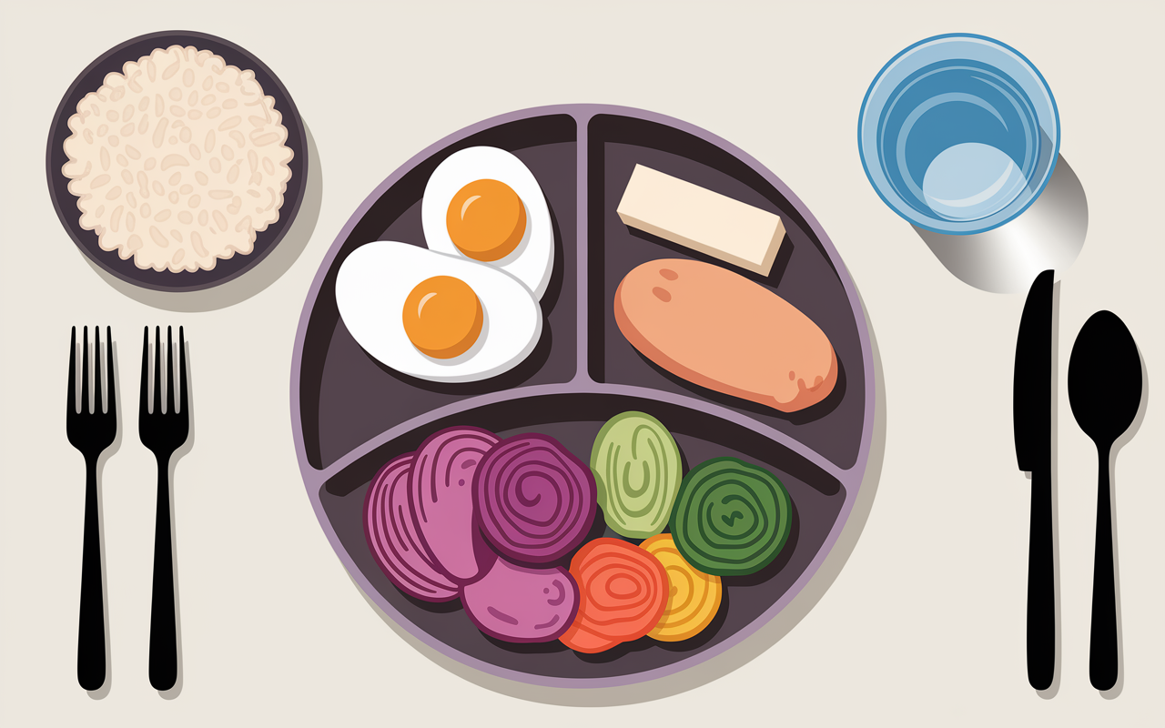 Alimentation course a pied assiette vue dessus parts egales