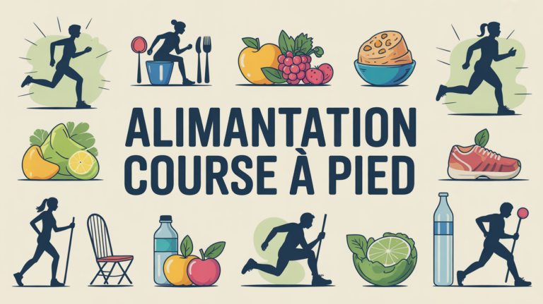 Alimentation course a pied composition graphique coureurs et assiette equilibree