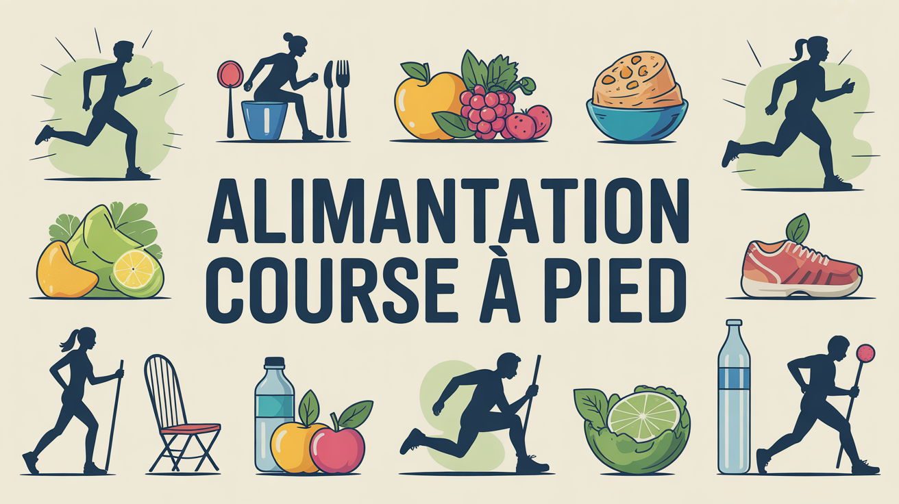 Alimentation course a pied composition graphique coureurs et assiette equilibree