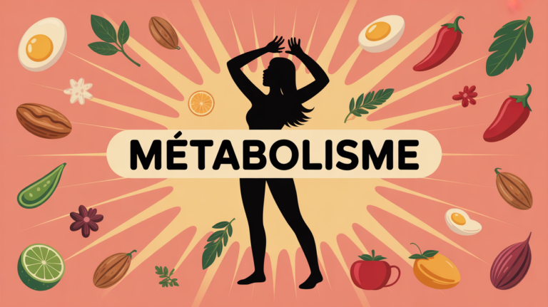 Silhouette entourée d'aliments qui boostent le métabolisme