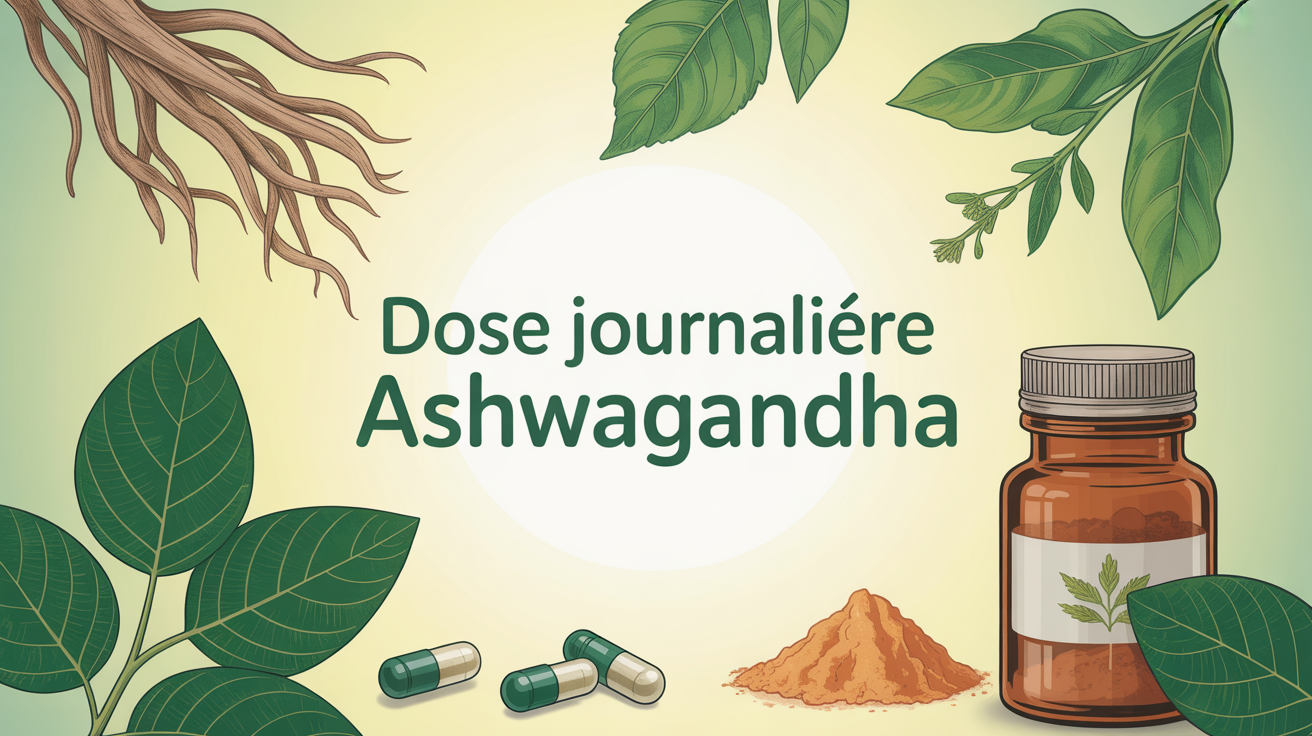ashwagandha dosage par jour stylisee plante et racines