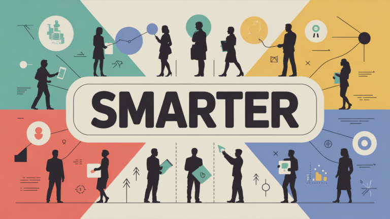 Silhouettes collaborant sur grand diagramme objectif smarter
