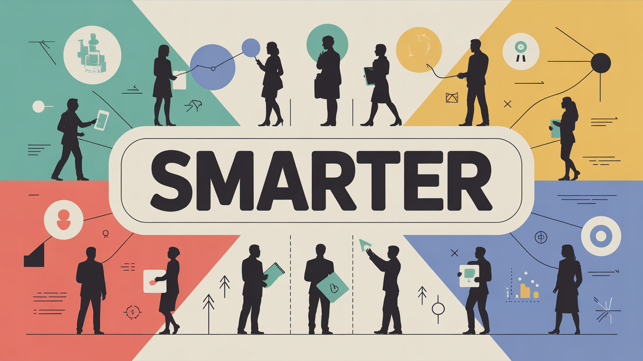 Silhouettes collaborant sur grand diagramme objectif smarter