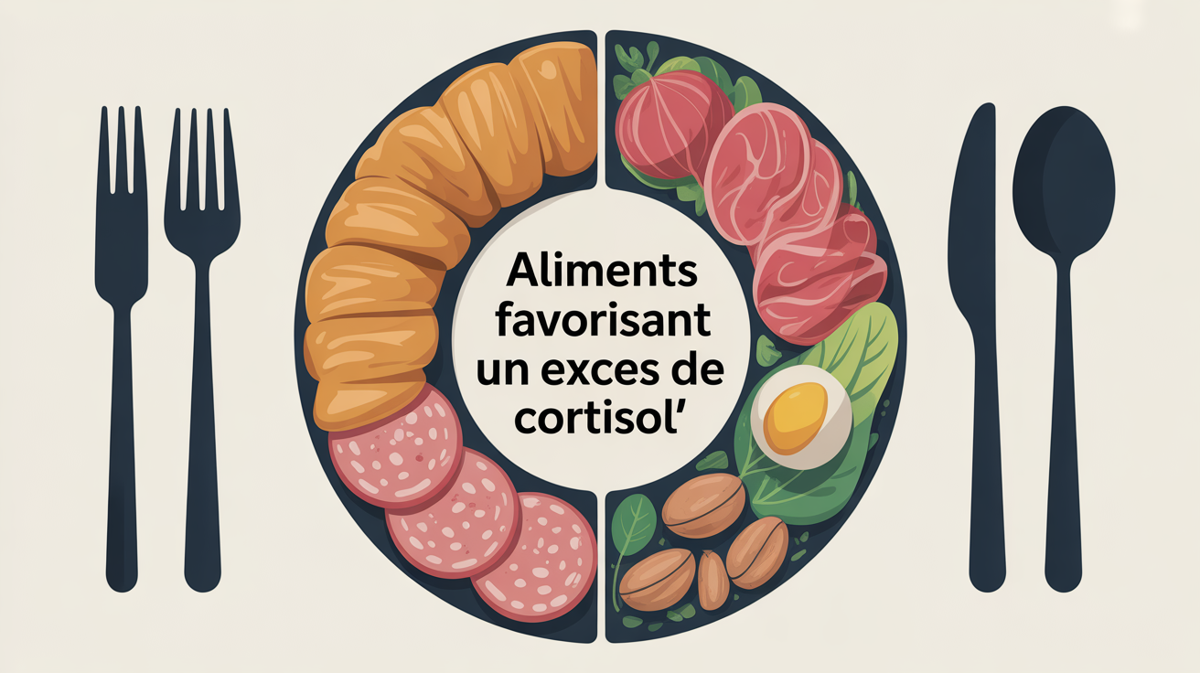 Assiette aliments sains et aliments à éviter pour cortisol
