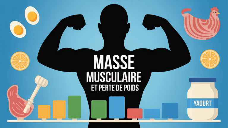 illustration fonte musculaire et perte de poids avec silhouette et protéines