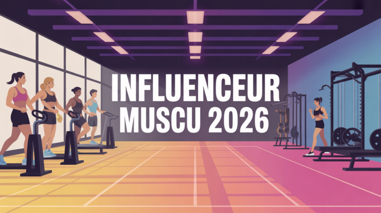 influenceur muscu 2026 illustration salle de sport