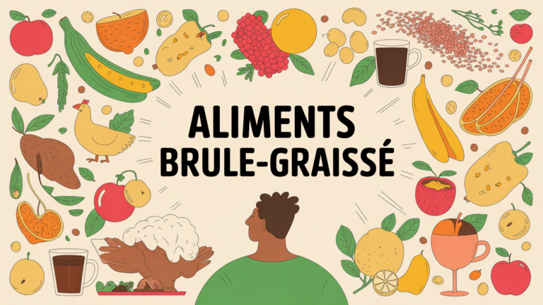 illustration aliments brûle graisse sur fond lumineux