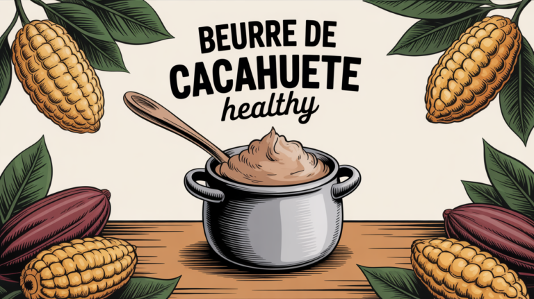 Pot de beurre de cacahuète healthy sur table en bois