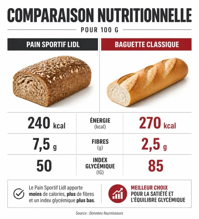 Comparaison nutritionnelle : pain sportif Lidl vs baguette classique pour la gestion du poids
