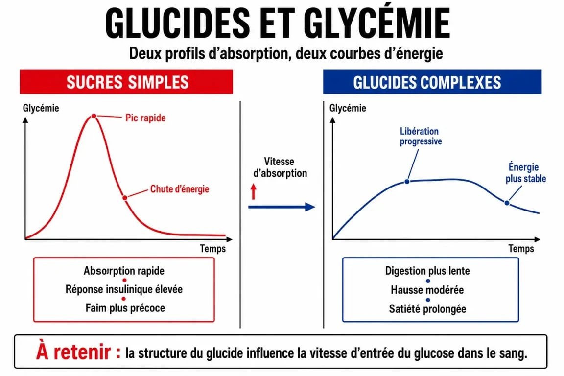 Infographie sur l'impact des glucides sur la glycémie et la prise de poids