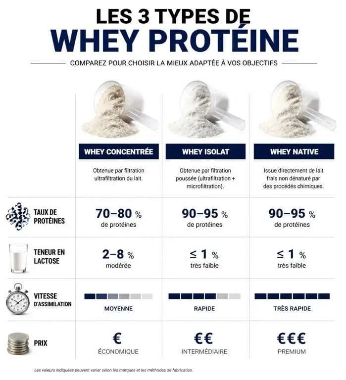 Infographie comparative des types de whey protéine pour choisir la meilleure whey