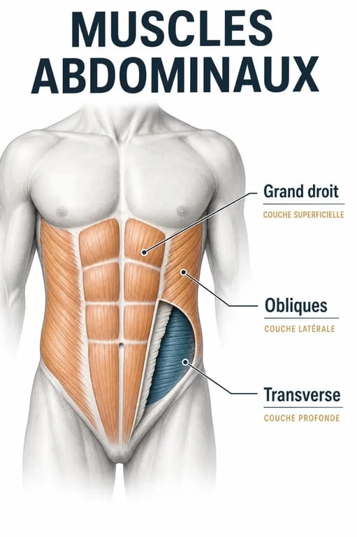 Schéma anatomique des abdominaux pour un programme abdos homme maison
