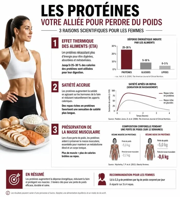 Infographie sur les bienfaits des protéines pour la perte de poids chez la femme
