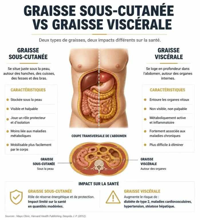 Schéma explicatif de la graisse viscérale et sous-cutanée pour comprendre comment maigrir du ventre