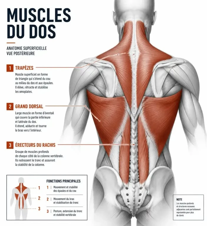 Schéma anatomique des muscles du dos pour la musculation