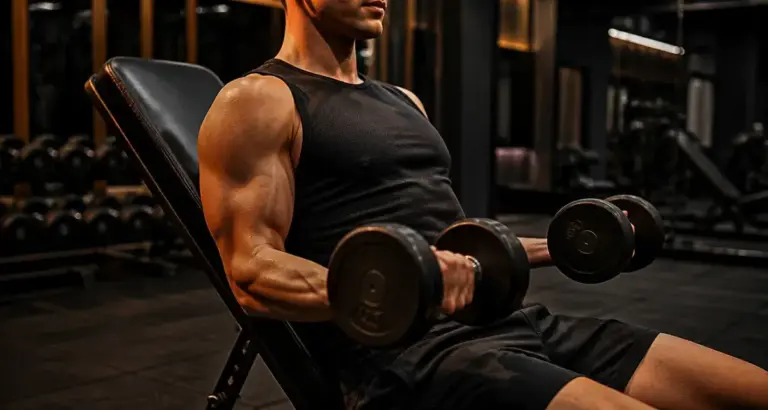 Exercice bicep avec haltere, curl haltères en salle